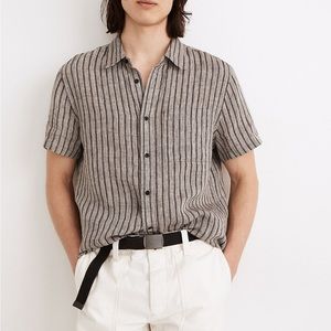 NWT Madewell Men’s Linen Perfect Short-Sleeve Shirt Stripe